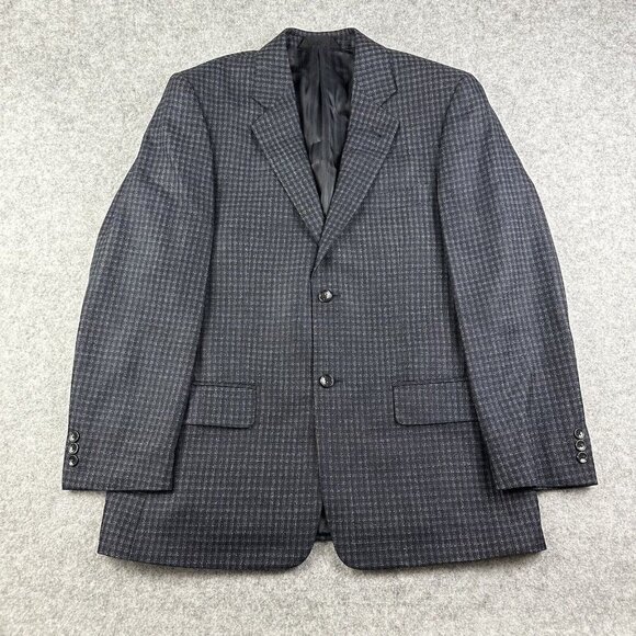 Baroni Blazer Mens 38R Blue Silk Wool Mini Plaid Check Sport Coat Woven in Italy - Picture 1 of 14